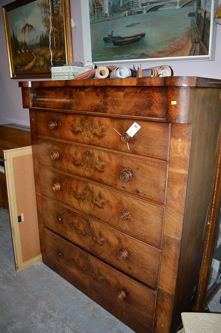 A Victorian mahogany Scotch chest fitted six drawers on a platform base.