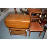 An oak drop-leaf three-tier tea trolley; together with a Victorian single chair.