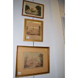 Victorian watercolours - "Pulham Hall, Norfolk" and "Woolsthorpe Manor House" by S.B.