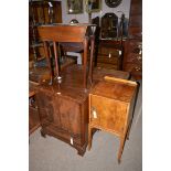 A figured walnut bedside cabinet; together with a drop leaf occasional table;