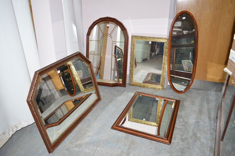 Five wall mirrors, various.