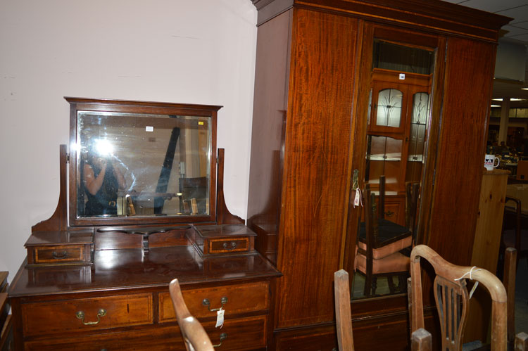 An Edwardian inlaid mahogany two-piece bedroom suite,