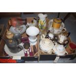 Two boxes of assorted ceramics,