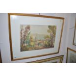 Watercolour - View of a village, by Frank Turner, signed and dated 26/09/51.