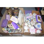 Two boxes of decorative ceramics, including: a pair of Japanese vases; Colclough tea china,