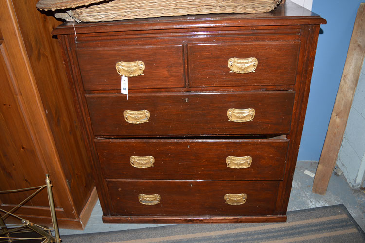 A Victorian scumble painted chest of two short and three long drawers with ornate metal handles (no