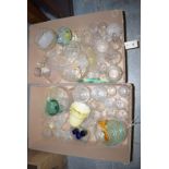 Two boxes of assorted glassware including: wine glasses; bowls; shades; etc.