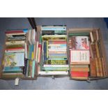 Three boxes of assorted leather bound and other books,