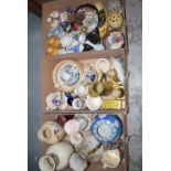 Three boxes of assorted ceramics, including: vases; ginger jars; chamber pot; ornaments; etc.