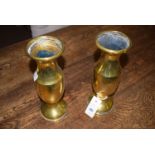 A pair of early 20th Century First World War Trench Art vases made from brass shell cases,