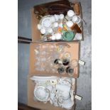 Three boxes of assorted household ceramics and glassware including: Royal Standard teaware;