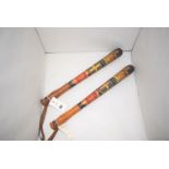 Two Victorian parcel gilt and painted truncheons, by Field, 233 Holborn,