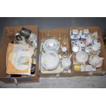Three boxes of assorted ceramics,