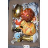 A box of household ceramics and ornaments including: a Japanese tea service;
