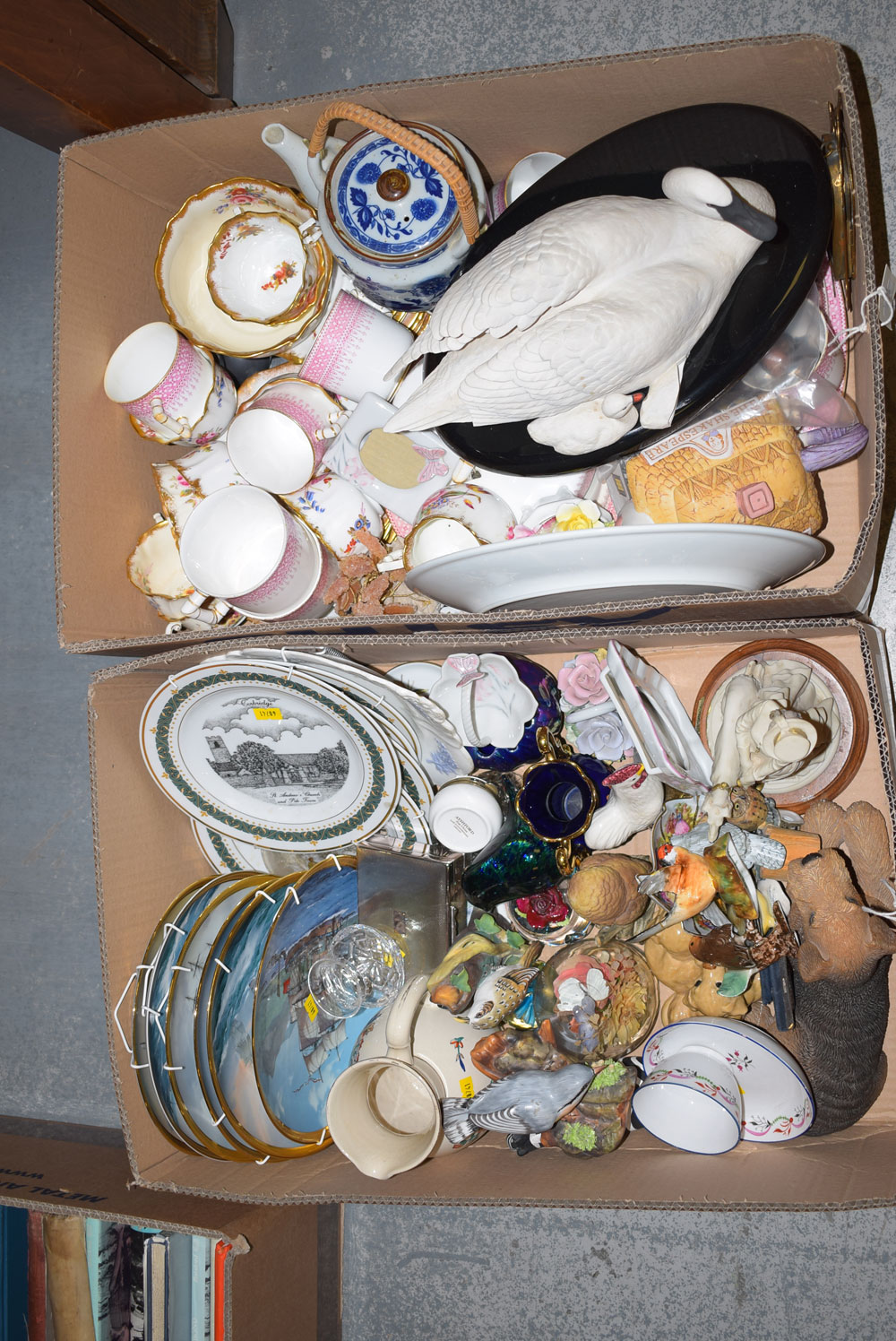 Two boxes of assorted ceramics including: collectors plates;