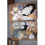 Two boxes of assorted ceramics including: collectors plates;
