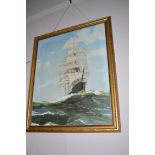 An oil painting - portrait of a tall ship.