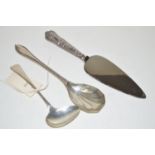 A silver ladle, by Roberts & Belk; a silver fruit spoon,