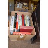 A box of assorted books,