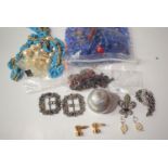 A quantity of costume jewellery, including: buckles; stone set brooches; glass necklaces; etc.