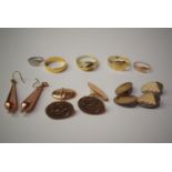 A quantity of yellow metal earrings; cufflinks; rings; etc.