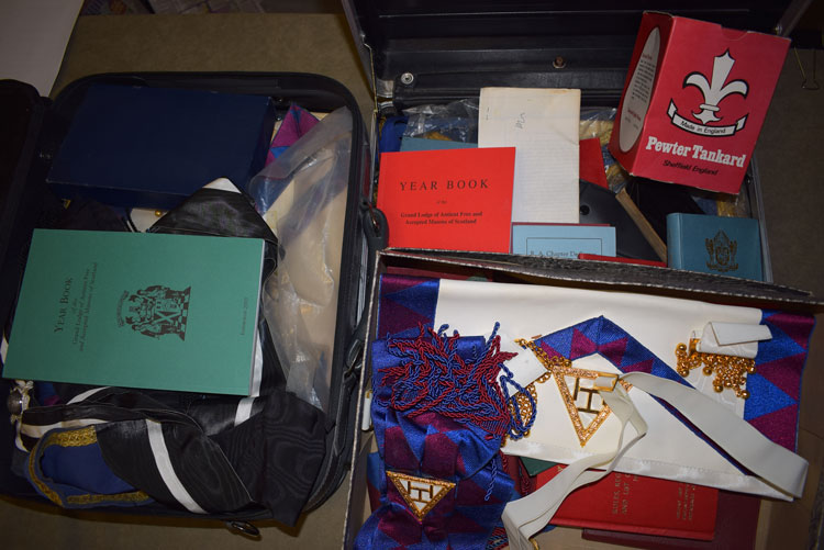 A quantity of Masonic regalia to include; collars, aprons, booklets, etc.