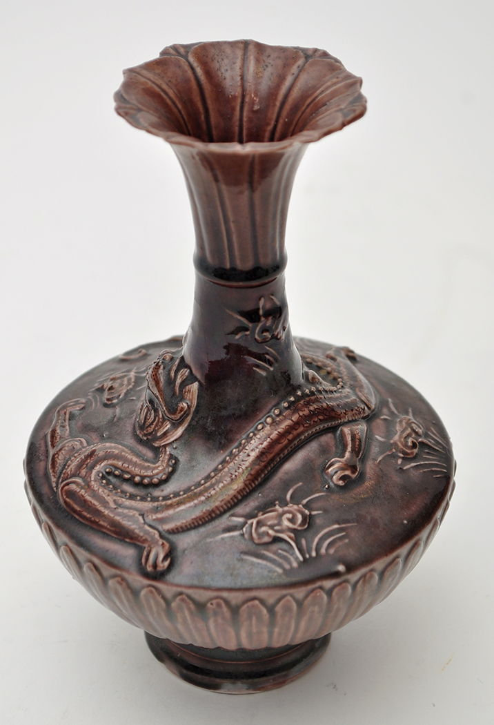 Aubergine glaze moulded ‘dragon’ vase, - Image 4 of 8