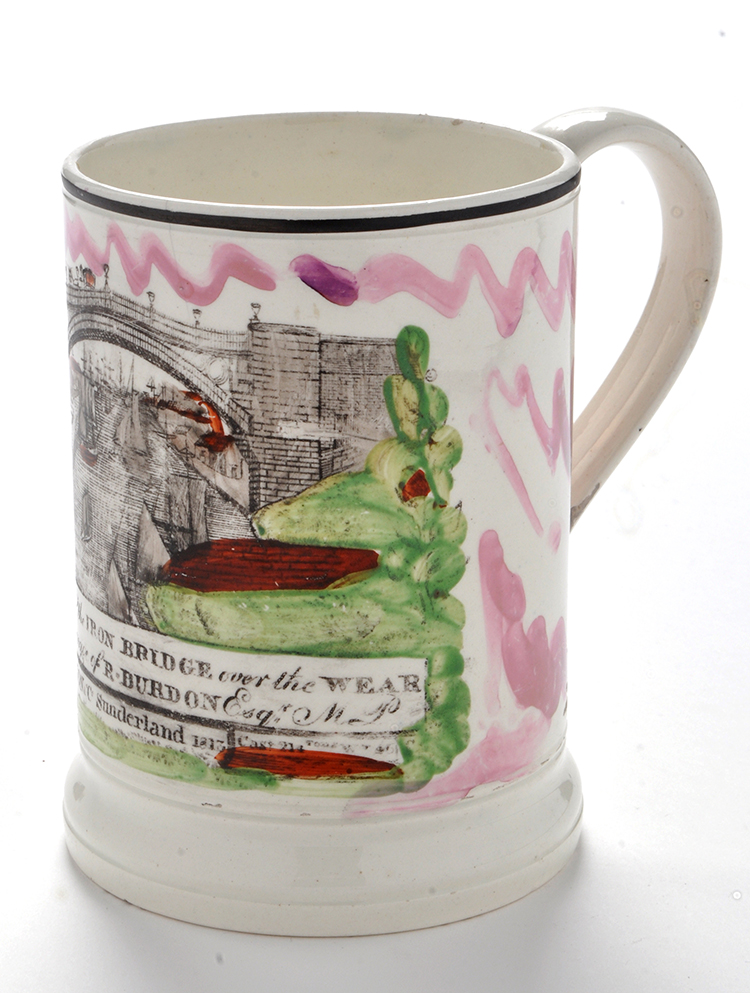 An early 19th Century Sunderland creamware tankard, by Dixon, Austin & Sunderland, dated 1813,