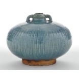 Blue and green glaze squat jar,