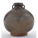 Brown crackle glaze stoneware globular jar,