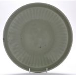 Large Longquan celadon type fluted dish,