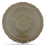 Yaozhou celadon type stoneware shallow bowl,