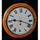 A Victorian oak wall timepiece, with circular painted roman dial, single fusee movement,