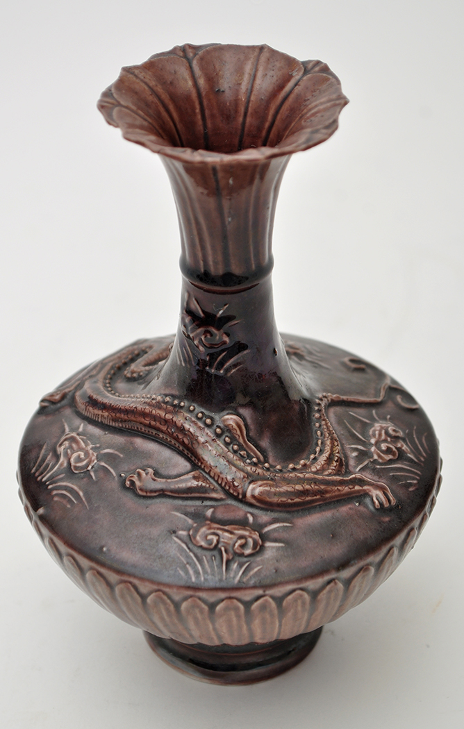 Aubergine glaze moulded ‘dragon’ vase, - Image 5 of 8