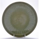 Large Longquan celadon type fluted dish,