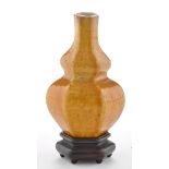 Speckled yellow glaze hexagonal section double gourd shaped vase, height 9.0cm.