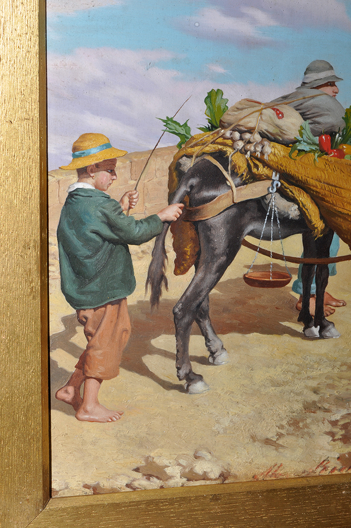 A*** P*** (Italian 19th Century) Two boys with a donkey laden with vegetables, indistinctly signed, - Image 3 of 6