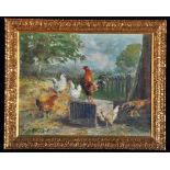 John Falconar Slater (1857-1937) Poultry in a farmyard, signed, oil on panel 22.