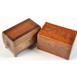 A late 18th Century mahogany tea caddy, decorated with boxwood stringing,