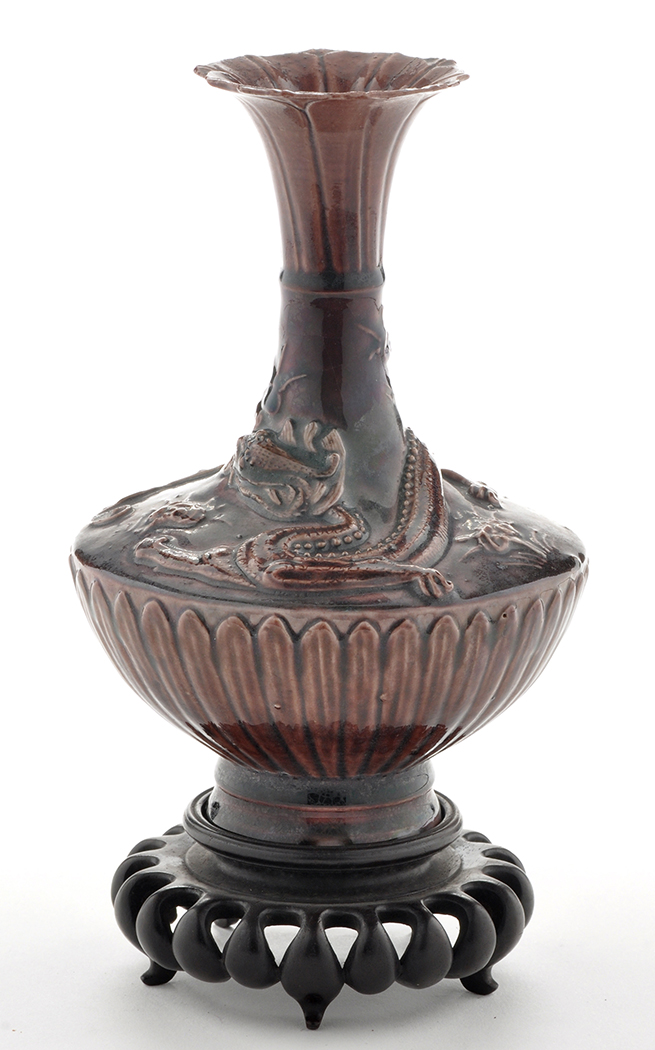 Aubergine glaze moulded ‘dragon’ vase,