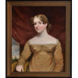 *Early 19th Century British School A half-length portrait of a young woman wearing an