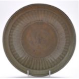 Large Longquan celadon type fluted dish,