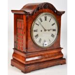 A mid 19th Century mahogany bracket clock, with painted circular roman dial, twin fusee movement,