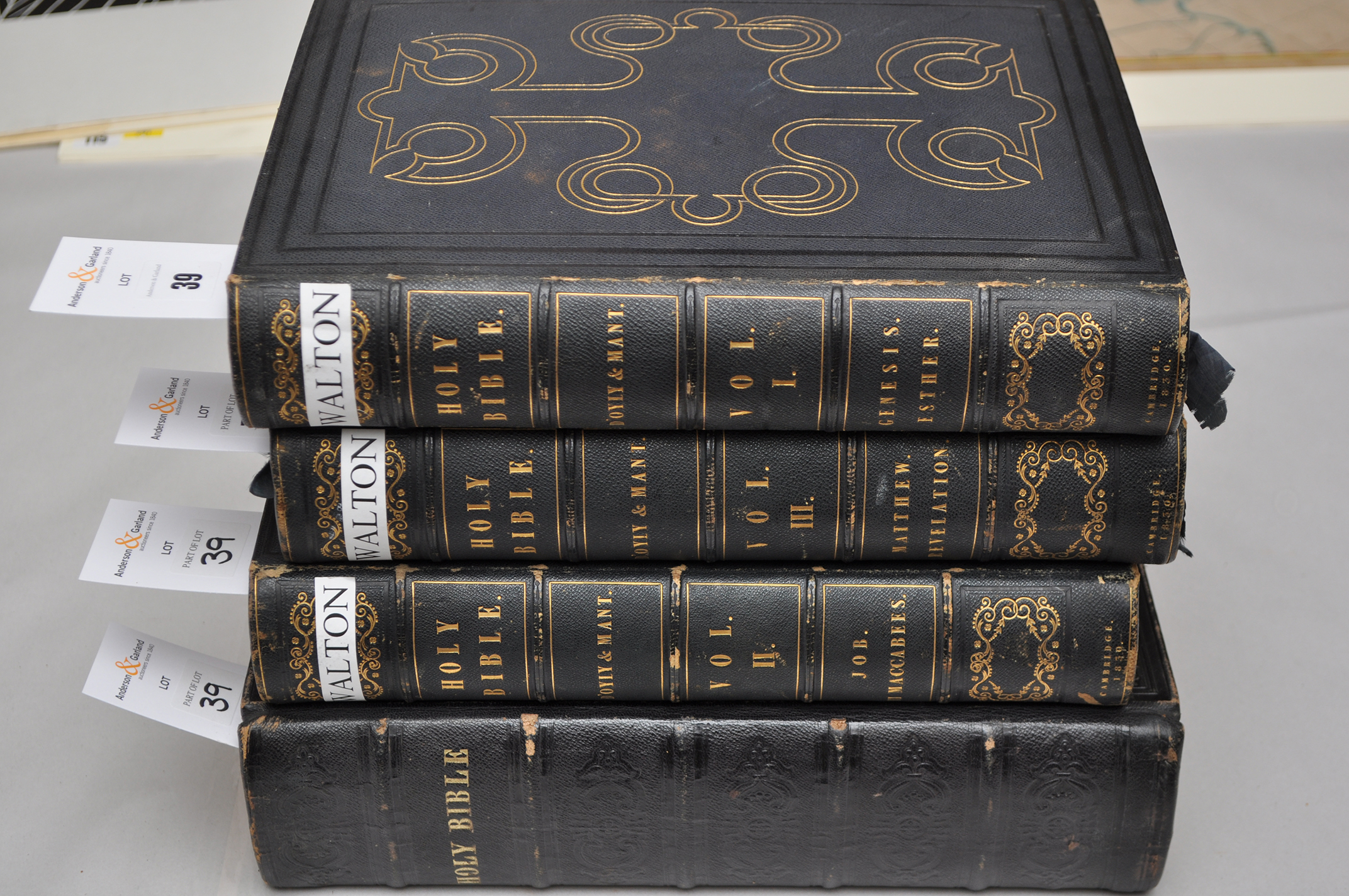 Bible, English, The Holy Bible, 3 vol, 4to, roan leather gilt, plates, Cambridge,