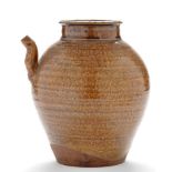 Brown glaze pottery ewer,