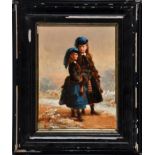 O*** Hey (19th Century) A portrait of two girls standing by a frozen pond, signed and dated '75,