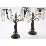 *A pair of 19th Century parcel gilt and patinated bronze candle lustres,