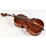 A 19th Century cello, the two-piece back 75cms (29 1/2in.) long, un-named, 122cms (48in.