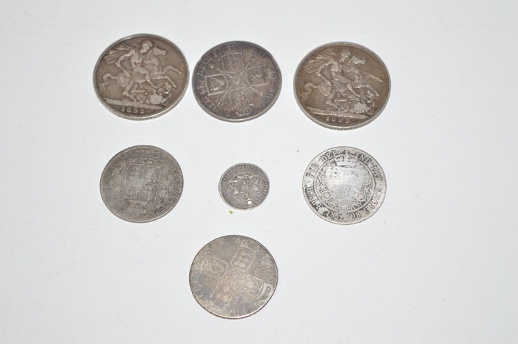 Two Victorian crowns; a Victorian half crown; a Northumbrian 6d. token; etc. - Image 2 of 2