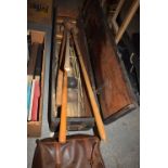 *An early 20th Century part croquet set (damages and wood worm); together with a set of bowls.